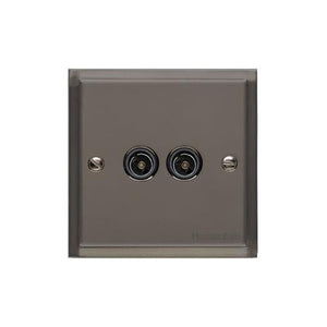 Elite Stepped Plate Range Polished Black Nickel Switches & Sockets, S06 - 2 Gang TV Coaxial Socket by Heritage Brass By M-Marcus