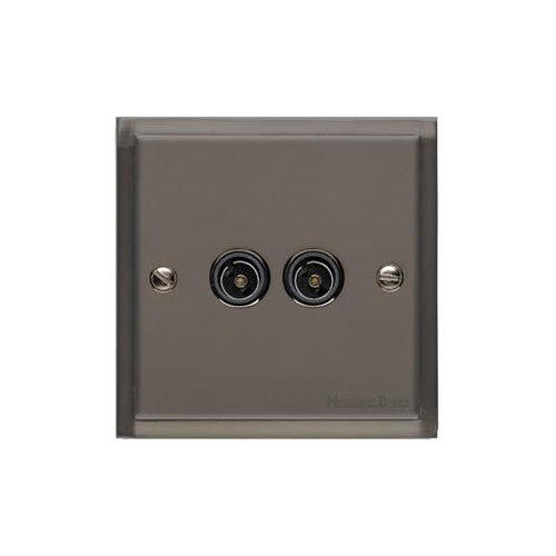 Elite Stepped Plate Range Polished Black Nickel Switches & Sockets, S06 - 2 Gang TV Coaxial Socket by Heritage Brass By M-Marcus