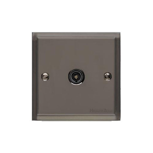 Elite Stepped Plate Range Polished Black Nickel Switches & Sockets, S06 - 1 Gang Isolated TV Coaxial Socket by Heritage Brass By M-Marcus