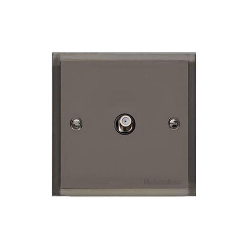 Elite Stepped Plate Range Polished Black Nickel Switches & Sockets, S06 - 1 Gang Satellite Socket by Heritage Brass By M-Marcus