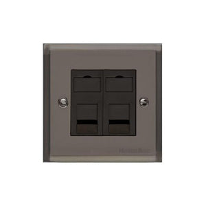 Elite Stepped Plate Range Polished Black Nickel Switches & Sockets, S06 - 2 Gang CAT6 by Heritage Brass By M-Marcus