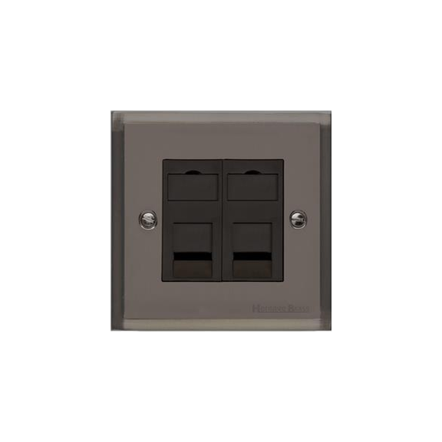 Elite Stepped Plate Range Polished Black Nickel Switches & Sockets, S06 - 2 Gang RJ45 by Heritage Brass By M-Marcus