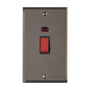 Elite Stepped Plate Range Polished Black Nickel Switches & Sockets, S06 - 45A DP Cooker Switch with Neon (tall plate) by Heritage Brass By M-Marcus