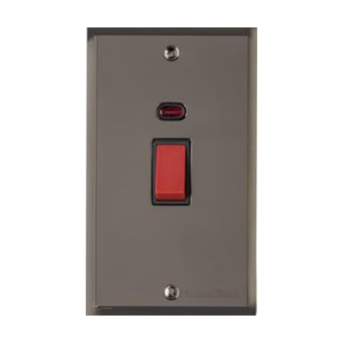 Elite Stepped Plate Range Polished Black Nickel Switches & Sockets, S06 - 45A DP Cooker Switch with Neon (tall plate) by Heritage Brass By M-Marcus