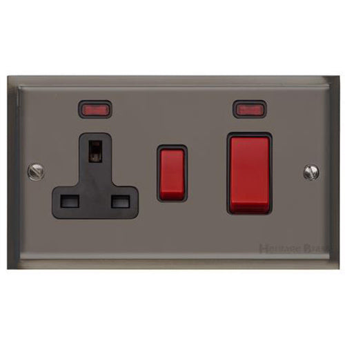 Elite Stepped Plate Range Polished Black Nickel Switches & Sockets, S06 - 45A Cooker Unit + 13A Socket by Heritage Brass By M-Marcus