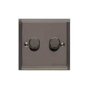 Elite Stepped Plate Range Polished Black Nickel Switches & Sockets, S06 - 2 Gang Dimmer 400 watts (Compatible with halogen/ incandescent bulbs) by Heritage Brass By M-Marcus