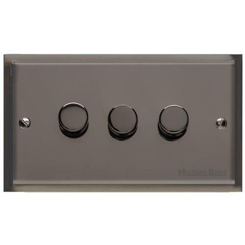 Elite Stepped Plate Range Polished Black Nickel Switches & Sockets, S06 - 3G Multi Location Primary Dimmer by Heritage Brass By M-Marcus