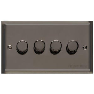Elite Stepped Plate Range Polished Black Nickel Switches & Sockets, S06 - 4 Gang TED Dimmer (Compatible with LED Lamps) by Heritage Brass By M-Marcus