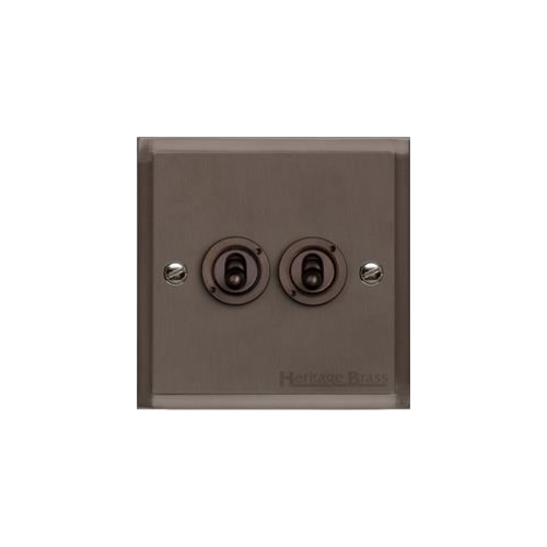 Elite Stepped Plate Range Matt Bronze Switches & Sockets, S09 - 2 Gang Toggle Switch by Heritage Brass By M-Marcus