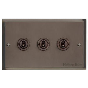 Elite Stepped Plate Range Matt Bronze Switches & Sockets, S09 - 3 Gang Toggle Switch by Heritage Brass By M-Marcus
