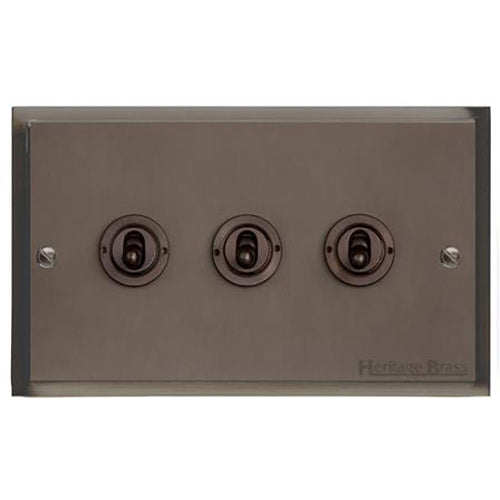 Elite Stepped Plate Range Matt Bronze Switches & Sockets, S09 - 3 Gang Toggle Switch by Heritage Brass By M-Marcus