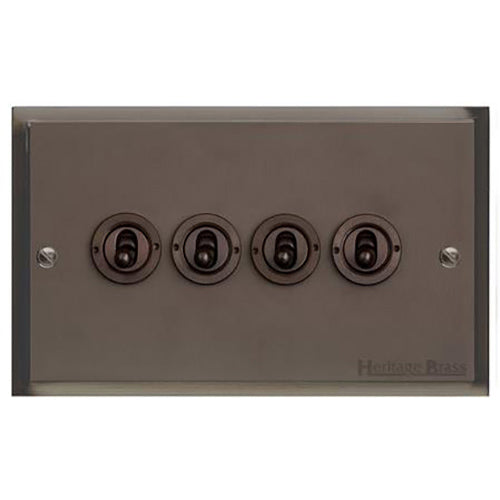 Elite Stepped Plate Range Matt Bronze Switches & Sockets, S09 - 4 Gang Toggle Switch by Heritage Brass By M-Marcus