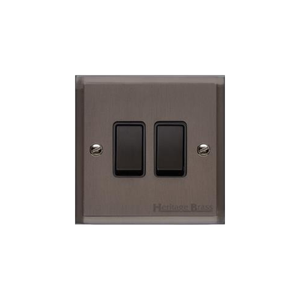 Elite Stepped Plate Range Matt Bronze Switches & Sockets, S09 - 2 Gang Rocker Switch by Heritage Brass By M-Marcus