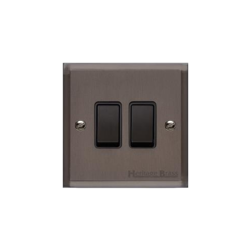 Elite Stepped Plate Range Matt Bronze Switches & Sockets, S09 - 2 Gang Rocker Switch by Heritage Brass By M-Marcus