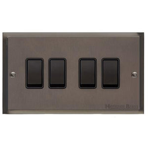 Elite Stepped Plate Range Matt Bronze Switches & Sockets, S09 - 4 Gang Rocker Switch by Heritage Brass By M-Marcus