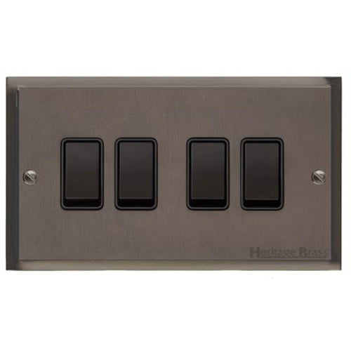 Elite Stepped Plate Range Matt Bronze Switches & Sockets, S09 - 4 Gang Rocker Switch by Heritage Brass By M-Marcus