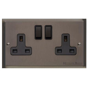 Elite Stepped Plate Range Matt Bronze Switches & Sockets, S09 - Double Socket (13 Amp) by Heritage Brass By M-Marcus