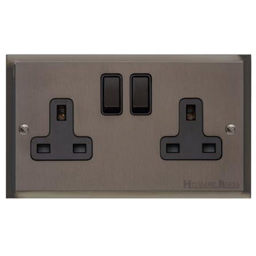Elite Stepped Plate Range Matt Bronze Switches & Sockets, S09 - Double Socket (13 Amp) by Heritage Brass By M-Marcus
