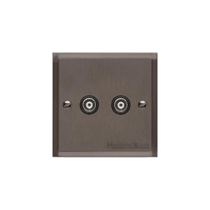 Elite Stepped Plate Range Matt Bronze Switches & Sockets, S09 - 2 Gang TV Coaxial Socket by Heritage Brass By M-Marcus