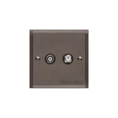 Elite Stepped Plate Range Matt Bronze Switches & Sockets, S09 - TV/Satellite Socket by Heritage Brass By M-Marcus