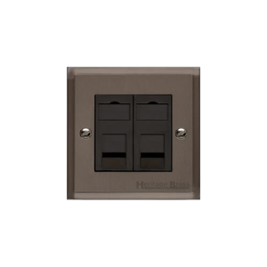 Elite Stepped Plate Range Matt Bronze Switches & Sockets, S09 - 2 Gang RJ45 by Heritage Brass By M-Marcus