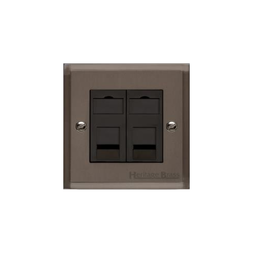 Elite Stepped Plate Range Matt Bronze Switches & Sockets, S09 - 2 Gang CAT6 by Heritage Brass By M-Marcus