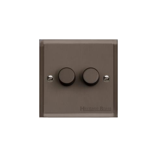 Elite Stepped Plate Range Matt Bronze Switches & Sockets, S09 - 2 Gang Dimmer 250 watts (Compatible with halogen/ incandescent bulbs) by Heritage Brass By M-Marcus