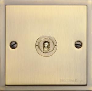 Heritage Brass Electrical, Elite Stepped Plate Range - Antique Brass - 1 Gang Intermediate Dolly Switch, 1 Gang Intermediate Dolly Switch, 1 Gang Intermediate Dolly Switch, 20 Amp 2 Way Dolly Switches