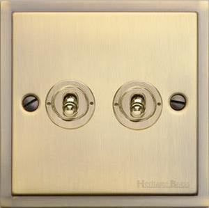 Heritage Brass Electrical, Elite Stepped Plate Range - Antique Brass - 2 Gang Dolly Switch, 2 Gang Dolly Switch, 2 Gang Dolly Switch, 20 Amp 2 Way Dolly Switches