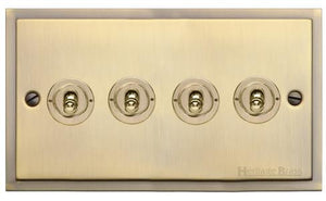 Heritage Brass Electrical, Elite Stepped Plate Range - Antique Brass - 4 Gang Dolly Switch, 4 Gang Dolly Switch, 20 Amp 2 Way Dolly Switches, 4 Gang Dolly Switch