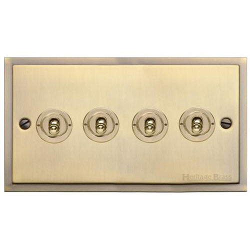 Elite Stepped Plate Range Antique Brass Switches & Sockets, S91 - 4 Gang Toggle Switch by Heritage Brass By M-Marcus