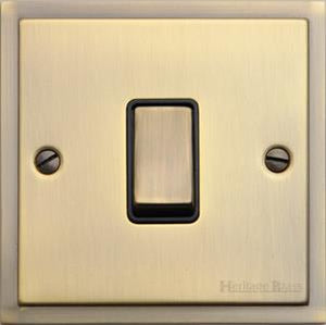 Heritage Brass Electrical, Elite Stepped Plate Range - Antique Brass - 1 Gang Intermediate Switch (10 Amp), 1 Gang Intermediate Switch (10 Amp), 1 Gang Intermediate Switch (10 Amp), 10 Amp 2 Way Rocker Switches