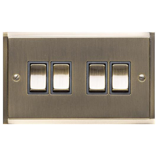 Elite Stepped Plate Range Antique Brass Switches & Sockets, S91 - 4 Gang Rocker Switch by Heritage Brass By M-Marcus