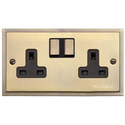 Elite Stepped Plate Range Antique Brass Switches & Sockets, S91 - Double Socket (13 Amp) by Heritage Brass By M-Marcus