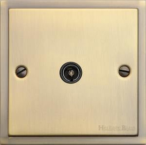 Heritage Brass Electrical, Elite Stepped Plate Range - Antique Brass - 1 Gang Isolated TV Coaxial Socket, 1 Gang Isolated TV Coaxial Socket, 1 Gang Isolated TV Coaxial Socket, TV and Satellite Sockets