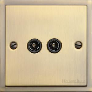 Heritage Brass Electrical, Elite Stepped Plate Range - Antique Brass - TV/FM Diplexed Socket, TV/FM Diplexed Socket, TV and Satellite Sockets, TV/FM Diplexed Socket