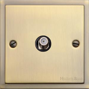 Heritage Brass Electrical, Elite Stepped Plate Range - Antique Brass - 1 Gang Satellite Socket, 1 Gang Satellite Socket, 1 Gang Satellite Socket, TV and Satellite Sockets