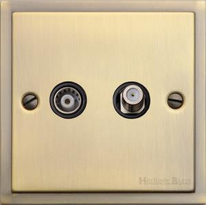 Heritage Brass Electrical, Elite Stepped Plate Range - Antique Brass - TV/Satellite Socket, TV/Satellite Socket, TV and Satellite Sockets, TV/Satellite Socket