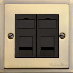 Heritage Brass Electrical, Elite Stepped Plate Range - Antique Brass - 2 Gang RJ45, 2 Gang RJ45, 2 Gang RJ45, Telephone and Data Sockets