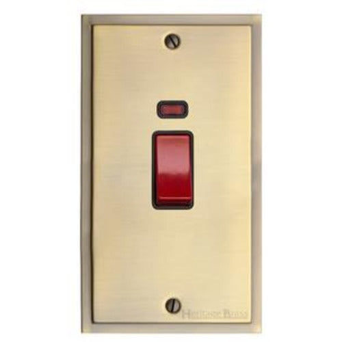 Elite Stepped Plate Range Antique Brass Switches & Sockets, S91 - 45A DP Cooker Switch with Neon (tall plate) by Heritage Brass By M-Marcus