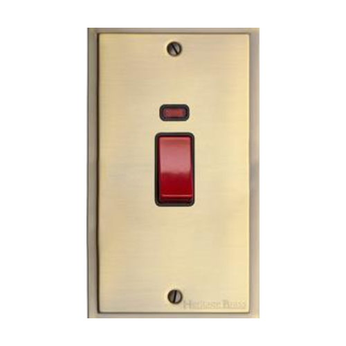 Elite Stepped Plate Range Antique Brass Switches & Sockets, S91 - 45A DP Cooker Switch with Neon (tall plate) by Heritage Brass By M-Marcus