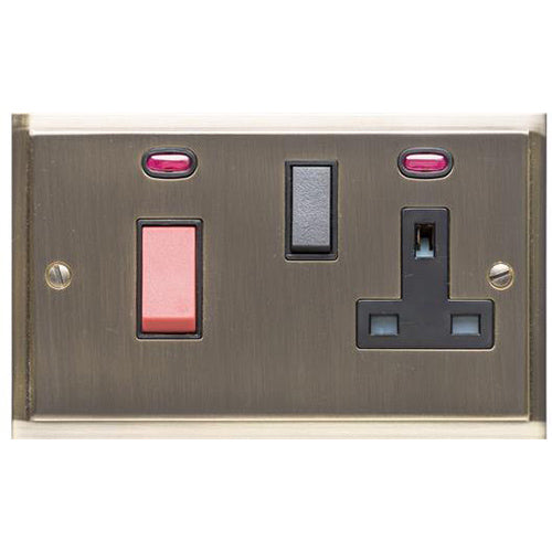 Elite Stepped Plate Range Antique Brass Switches & Sockets, S91 - 45A Cooker Unit + 13A Socket by Heritage Brass By M-Marcus