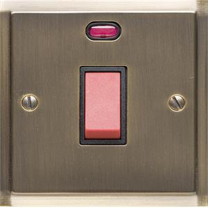 Elite Stepped Plate Range - Antique Brass - 45A Switch with Neon (single plate)