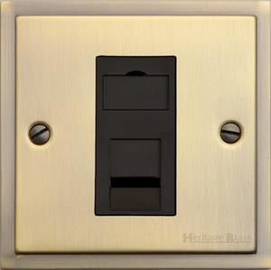 Heritage Brass Electrical, Elite Stepped Plate Range - Antique Brass - 1 Gang RJ11, 1 Gang RJ11, 1 Gang RJ11, Telephone and Data Sockets