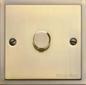 Heritage Brass Electrical, Elite Stepped Plate Range - Antique Brass - 1 Gang Dimmer (400 watts), 1 Gang Dimmer (400 watts), 1 Gang Dimmer (400 watts), 2 Way Push On/Off Dimmer Switches