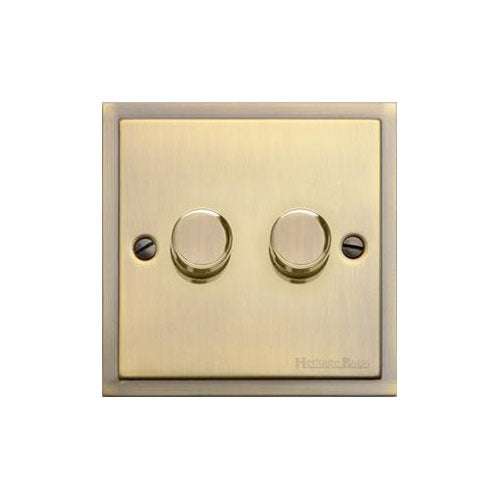 Elite Stepped Plate Range Antique Brass Switches & Sockets, S91 - 2 Gang TED Dimmer (Compatible with LED Lamps) by Heritage Brass By M-Marcus