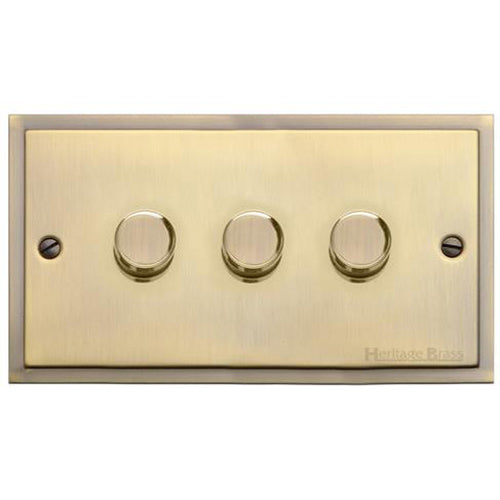Elite Stepped Plate Range Antique Brass Switches & Sockets, S91 - 3 Gang Dimmer 400 watts (Compatible with halogen/ incandescent bulbs) by Heritage Brass By M-Marcus