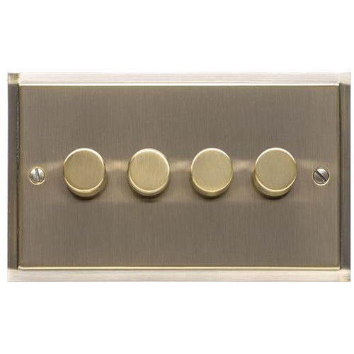 Elite Stepped Plate Range Antique Brass Switches & Sockets, S91 - 4 Gang Dimmer 250 watts (Compatible with halogen/ incandescent bulbs) by Heritage Brass By M-Marcus