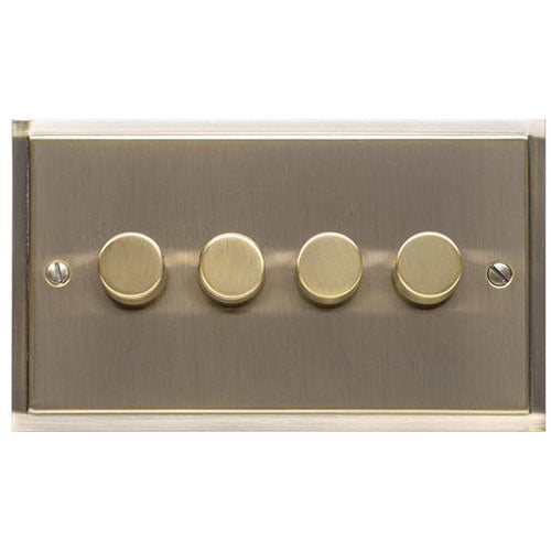 Elite Stepped Plate Range-Antique Brass-4 Gang LED Dimmer (Compatible with LED Lamps)