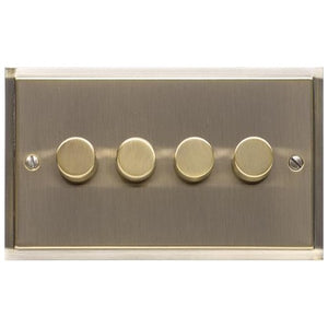 Elite Stepped Plate Range Antique Brass Switches & Sockets, S91 - 4 Gang TED Dimmer (Compatible with LED Lamps) by Heritage Brass By M-Marcus